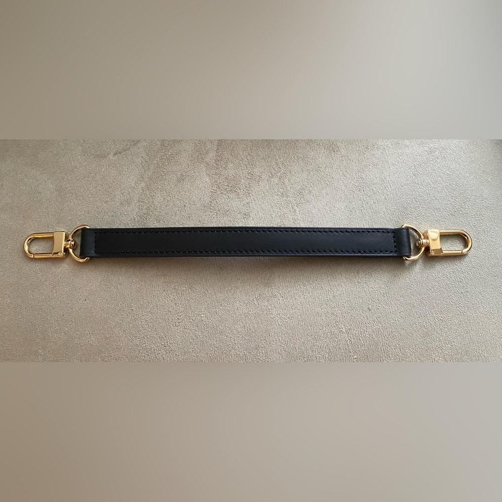 Black Leather Top Handle Strap with Gold Hardware